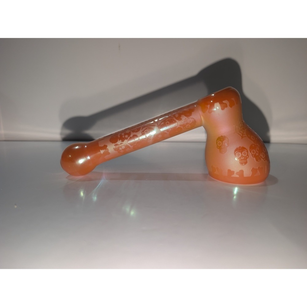 Glass Pipe Orange Skull Spider Web Excellent Condition